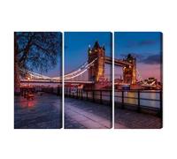 Impression sur toile multi-pièces Tower Bridge à Londres au coucher du soleil - Décoration murale moderne et impression d'art - Pour salon, chambre à coucher, cuisine, couloir - XXL - 150 x 100 cm