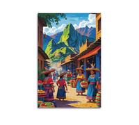 Impression sur toile murale moderne pour famille - Poster de paysage - Marché Machu Picchu - Art décoratif - 20 x 30 cm - Style sans cadre