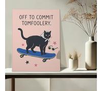 Impression sur toile murale motif chat ludique, planche à roulettes, pêche rétro, décoration esthétique amusante pour salon, chambre à coucher, bureau, 40,6 x 50,8 cm