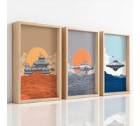Impression sur Toile Murale Peinture 30x40, Science-Fiction Planète Alienne Vaisseau Spatial Soucoupe Volante Ovni Soleil Mystère, Tableaux Art Muraux Décor, Pour Salon Ferme Restaurant Salle de Bain