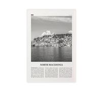 Impression sur toile murale rétro avec carte de ville de Macédoine du Nord, paysage de voyage, noir et blanc, 40 x 60 cm