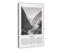 Impression sur toile murale rétro avec carte de ville du Népal, pays noir et blanc, Katmandou, paysage de voyage, décoration murale d'intérieur, chambre à coucher, bureau, 40 x 60 cm