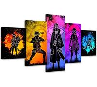 Impression sur Toile Naruto 5 Pièces Avec Cadre Peinture sur Toile Sasuke Anime Photos pour Salon Chambre décorations pour la Maison (Avec Cadre 80x150cm)