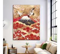 Impression Sur Toile Nuages Mont Fuji - Animaux Japonais Toile Peinture Image Tableau Décoration Murale Pour Chambre Peintures À L'Huile Or Rouge Pour Salon Sans Cadre 50X70Cm
