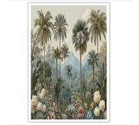 Impression sur Toile Palmier Rétro, Oiseau De Paradis, Fleur Decoration Murale Peinture 30x40cm Tableaux Art Décoratif Jungle Exotique Muraux Décoration pour Bureau Maison - Sans Cadre, Vert