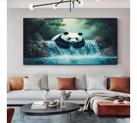 Impression Sur Toile Pandas Tableau Moderne 50x100 cm Toile Decoration Murale Bleu Tableau Decoration Murale Salon Chambre Salle, Sans Cadre