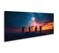 Impression sur toile panoramique représentant un ciel étoilé et des silhouettes réunis dans un étonnement cosmique 100 x 50 cm XXL Impression d'art sur châssis Décoration de salon