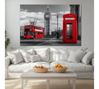 Impression sur Toile Panoramique, tableau mural décoratif Classique maison, impression sur toile Londres Big Ben Bus rouge à impériale pour décoration chambre bureau, art mural 120 x 60 cm
