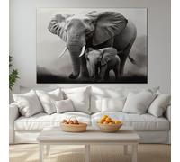 Impression sur Toile Panoramique, tableau mural décoratif Faune africaine maison, impression sur toile Animal Éléphant et bébé éléphant pour décoration chambre bureau, art mural 100 x 70 cm