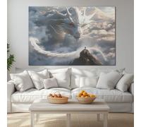 Impression sur Toile Panoramique, tableau mural décoratif maison, impression sur toile Dragon oriental Anciennes montagnes Mythologie pour décoration chambre bureau, art mural 70 x 50 cm