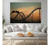 Impression sur Toile Panoramique, tableau mural décoratif maison, impression sur toile Montagnes russes Parc d’attractions Aventure pour décoration chambre bureau, art mural 100 x 70 cm