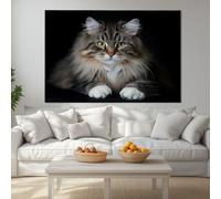 Impression sur Toile Panoramique, tableau mural décoratif Style forêt maison, impression sur toile Animal Chat sibérien pour décoration chambre bureau, art mural 140 x 70 cm
