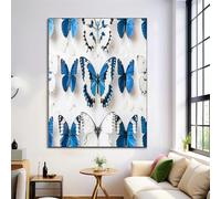 Impression Sur Toile Papillon Fantaisie - Encyclopédie Animale Toile Peinture Image Tableau Décoration Murale Pour Chambre Peintures À L'Huile Bleu Blanc Pour Salon Sans Cadre 40X50Cm