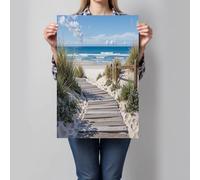Impression sur Toile Passerelle En Bois De La Plage Image sur Toile Belles Dunes De Sable Tableau Decoration Murale Tableaux Decoratifs pour Salon Chambre Couloir Bar Dekor, Bleu Clair - Sans Cadre
