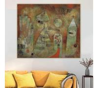 Impression sur toile Paul Klee « L'Heure fatidique : une tour de l'horloge », peinture à l'huile sur toile, décoration de salon (60 x 80 cm)