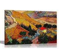 Impression sur toile Paysage avec maison et charreuvoir par Vincent Van Gogh | Œuvre d'art moderne encadrée | Images à suspendre pour salon 86 x 61 cm A1