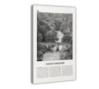 Impression sur toile paysage du Yorkshire du Nord en noir et blanc, Angleterre City Travel - 30 x 45 cm