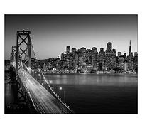 Impression sur toile Paysage urbain de San Francisco - Décoration murale pour bureau, chambre à coucher - Paysage urbain en noir et blanc - Tableau avec cadre prêt à accrocher (40,6 x 30,5 cm)