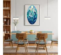Impression Sur Toile Paysage Vagues Océaniques Japonaises Tableau Decoration Murale Sans Cadre Bleu-Vert Peinture Sur Toile Art Mosaïque Verre Affiche Murale Moderne Decor Salon Chambre 40X50Cm