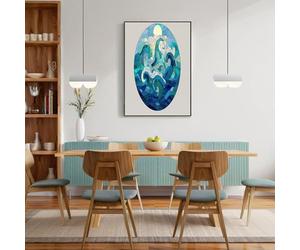 Impression Sur Toile Paysage Vagues Océaniques Japonaises Tableau Decoration Murale Sans Cadre Bleu-Vert Peinture Sur Toile Art Mosaïque Verre Affiche Murale Moderne Decor Salon Chambre 40X50Cm