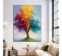 Impression sur Toile Peinture 120x80cm Image sur Toile Arbre Des Quatre Saisons Tableau Decoration Murale Peinture À L'Huile Abstraite Impression d'art pour Decoration Chambre Salon Bureau, Bleu