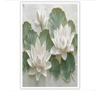 Impression Sur Toile Peinture 50×70 cm, Tableau Decoration Murale Chambre Salon Maison Deco Cuisine Decor Murale Sans Cadre - Relief De Nénuphar Et De Feuille De Lotus - Style Zen Oriental - Vert