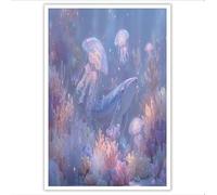 Impression Sur Toile Peinture 80×120 cm, Tableau Decoration Murale Chambre Salon Maison Deco Cuisine Decor Murale Sans Cadre - Méduse Corail Baleine - Un Monde Sous-Marin De Rêve - Bleu Clair