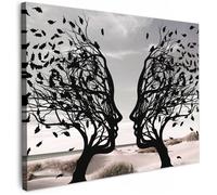 Impression sur Toile Peinture 90x60 cm DIY cadre en bois Tableau Mural Decoration Salon Abstrait Boheme Plage - Mer - Gens - Arbre