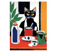 Impression sur Toile Peinture Affiches De Chats Drôles, Jazz Français Et Vin, Loisirs De Lecture, Dessins Animés, Peintures sur Toile, Art Mural, Photos, Décoration De Salon(P,20x30cm)