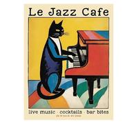 Impression sur Toile Peinture Affiches De Chats Drôles, Jazz Français Et Vin, Loisirs De Lecture, Dessins Animés, Peintures sur Toile, Art Mural, Photos, Décoration De Salon(R,40x60cm)