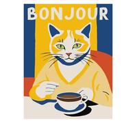 Impression sur Toile Peinture Affiches De Chats Drôles, Jazz Français Et Vin, Loisirs De Lecture, Dessins Animés, Peintures sur Toile, Art Mural, Photos, Décoration De Salon(L,20x30cm)