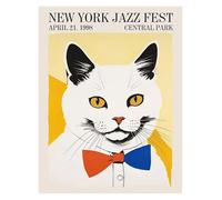 Impression sur Toile Peinture Affiches De Chats Drôles, Jazz Français Et Vin, Loisirs De Lecture, Dessins Animés, Peintures sur Toile, Art Mural, Photos, Décoration De Salon(Ré,50x70cm)