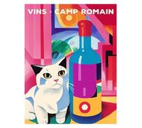 Impression sur Toile Peinture Affiches De Chats Drôles, Jazz Français Et Vin, Loisirs De Lecture, Dessins Animés, Peintures sur Toile, Art Mural, Photos, Décoration De Salon(H,50x70cm)