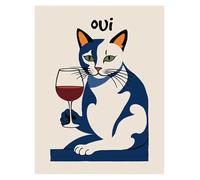 Impression sur Toile Peinture Affiches De Chats Drôles, Jazz Français Et Vin, Loisirs De Lecture, Dessins Animés, Peintures sur Toile, Art Mural, Photos, Décoration De Salon(K,30x40cm)