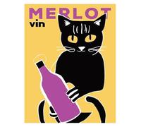 Impression sur Toile Peinture Affiches De Chats Drôles, Jazz Français Et Vin, Loisirs De Lecture, Dessins Animés, Peintures sur Toile, Art Mural, Photos, Décoration De Salon(M,40x60cm)