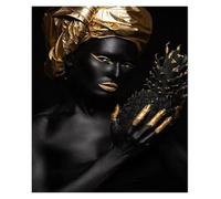 Impression Sur Toile Peinture Affiches Et Impressions Classiques De Femmes Africaines, Gestes Noirs Et Dorés, Peinture Sur Toile Sans Cadre, Images D'art Mural Pour Décoration Intérieure(B,20x30cm)
