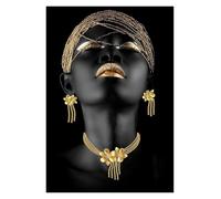 Impression Sur Toile Peinture Affiches Et Impressions Classiques De Femmes Africaines, Gestes Noirs Et Dorés, Peinture Sur Toile Sans Cadre, Images D'art Mural Pour Décoration Intérieure(P,30x40cm)