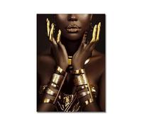 Impression Sur Toile Peinture Affiches Et Impressions Classiques De Femmes Africaines, Gestes Noirs Et Dorés, Peinture Sur Toile Sans Cadre, Images D'art Mural Pour Décoration Intérieure(UNE,40x60cm)