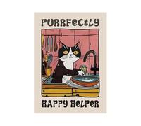 Impression Sur Toile Peinture Impression Sur Toile Abstraite De Chat Drôle, Affiche Vintage, Animal Mignon, Chats, Cuisine, Salle De Bain, Peinture Murale, Décoration D'intérieur(L,30x40cm)
