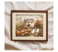 Impression Sur Toile Peinture Impressions Sur Toile Représentant Des Fantômes Mignons Ferme Hantée Peinture Effrayante De Citrouilles Décoration Murale D'automne Pour La Maison(40x50cm)