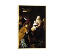 Impression sur Toile Peinture Reproductions de Tableau Célèbre Adoration des rois Impression Fine Art sur Toile Diego Velázquez Décoration Murale pour Salon et Chambre 50x85cm(20x33in)Cadre doré