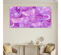 Impression sur Toile Peinture Tableau Mural Astrologie Gothique | Papillon Nuit Lune Étoiles - Reproductions de Tableaux Murale Chambre Ado Studio Streaming 100 x 70 cm