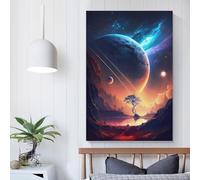 Impression sur toile personnalisée représentant un paysage étoilé, idéal pour un mariage, un anniversaire, une fête ou un animal de compagnie, 60 x 90 cm