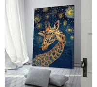 Impression sur toile personnalisée représentant une girafe sous un ciel étoilé, pour famille, animal de compagnie, mariage, amis, vacances, anniversaire, 50 x 75 cm