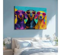 Impression sur Toile Photo Peinture 70x50 cm Tableau Decoration Murale Chambre Salon Maison Cuisine Affiches Art pour Salle de Bain Bureau Cartoon Animal Teckel yeux colorés