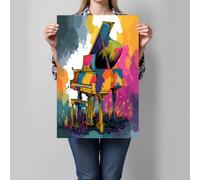 Impression sur Toile Piano Instrument De Musique 80x120 cm, Musique Art D'Éclaboussures D'Encre peinture sur Toile Salon Chambre, 1 Pièce Coloré Tableau Decoration Murale pour Salle de Bains Couloir