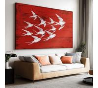 Impression sur Toile Planche de Bois Rouge Oiseau Hirondelle Image sur Toile Affiche 100x50cm Tableau Decoration Murale Salon Chambre Coucher Salle de Bains Couloir FBH274