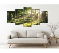 Impression sur Toile Planter Une Forêt De Bambous Tableau Décoratif Mural pour Salon et Chambre Vert Multi Panneau 5 Parties Toile Murale Moderne pour Cuisine et Maison 200x100 cm