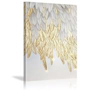 Impression sur Toile Plume Blanc or Imprimés sur Toile Peinture d'art Abstrait Tableau Mural de Grande Taille Affiche Moderne Salon Chambre Decoration 50x70 cm Avec Cadre