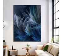 Impression sur Toile Plumes Abstraites, Peinture sur Toile Rayures Bohèmes, Tableau Décoration Murale Bleu, Art Mural Moderne pour Salon Chambre Bureau 60×90 cm Sans Cadre
